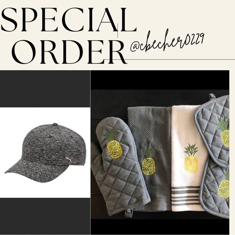 Pineapple 5 pc Kitchen Set & Puma Hat Custom Order